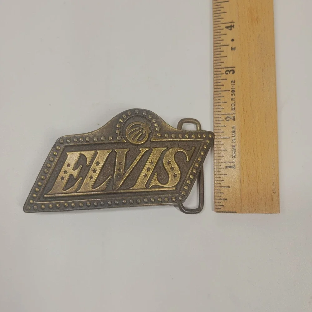 Vintage Brass Elvis Belt Buckle 1970s